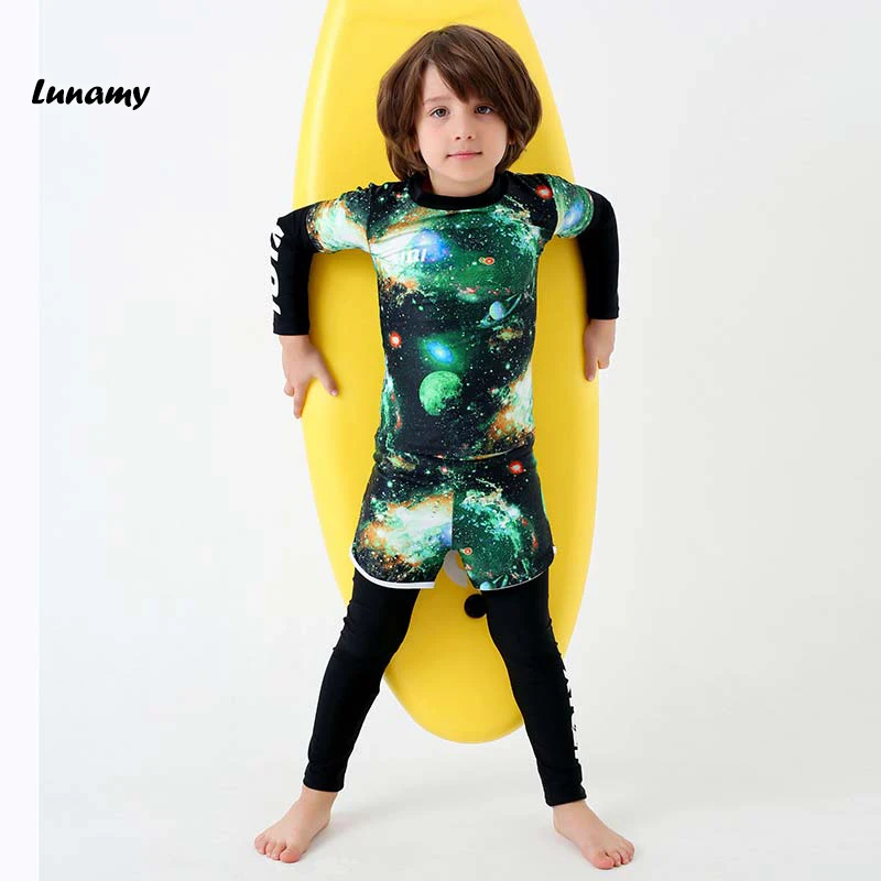 2018 детский купальный костюм с длинными рукавами брюки пляжная одежда принтом