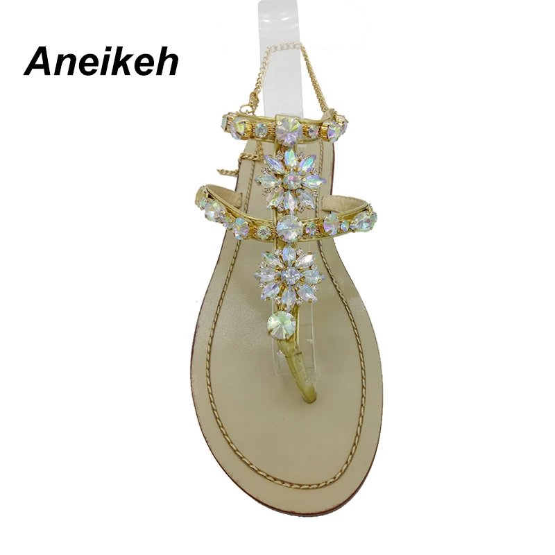 Aneikeh/2021 новые богемные женские босоножки на плоской подошве с украшением в виде