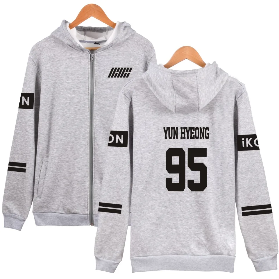 WEJNXIN KPOP IKON BI BOBBY концертный альбом толстовки на молнии Женская Повседневная Harajuku Женская толстовка большого размера Moletom Feminino - Цвет: Gray 95YUN HYEONG