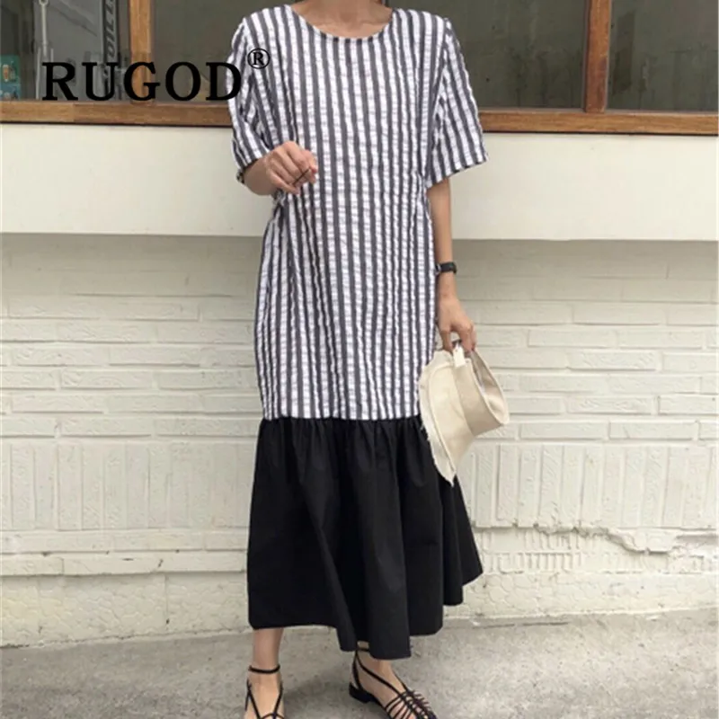 RUGOD корейский стиль лоскутные свободные миди платья для женщин модные с оборками
