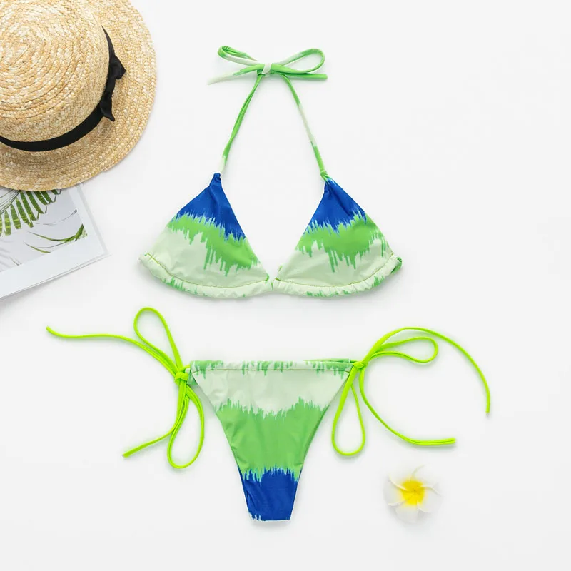 Купальник бикини с трусиками Танга Bikinx зеленый пуш апом|Купальники| |