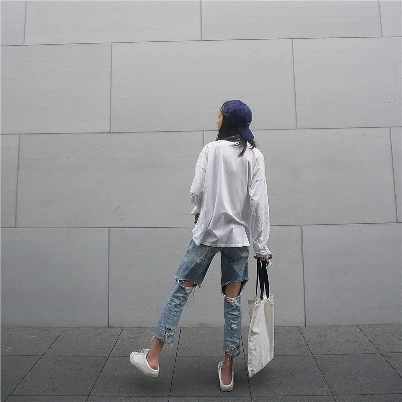 2018 Новые весенние и летние корейские брюки ulzzang Harajuku прямые джинсовые штаны с