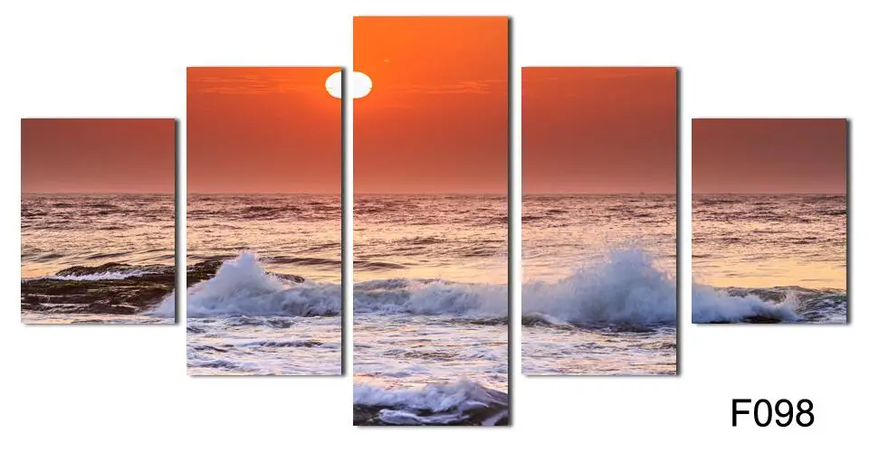 

Unframed 5 Pieces Wall Art Sunrise Of Beach Seaview Painting On Canvas Sea Wave Landscape Canvas Oil Painting