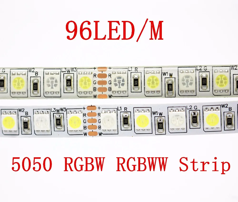 Tira de luces LED RGBW, cinta de luz de DC12V, RGB + blanco o RGB + blanco cálido para iluminación interior, 5M, 480LED, 96LED/m, 5050 SMD