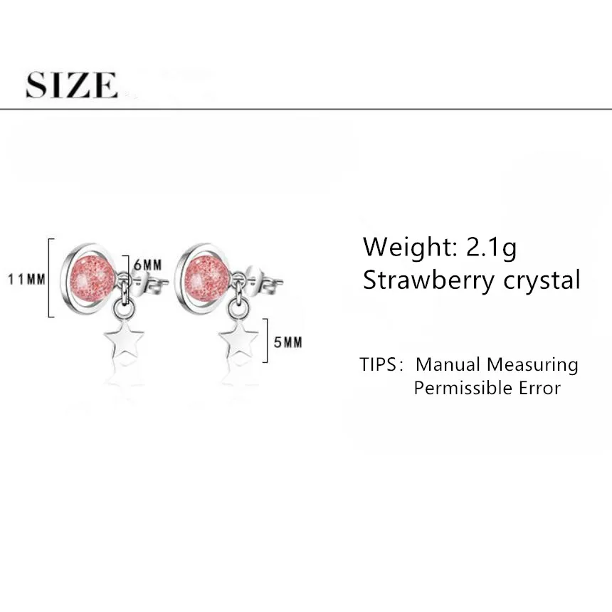 

Exquisite Strawberry Crystal Planet Star Stud Earrings For Women Trend Creative 925 Sterling Silver Party Gift Jewelry SAE394