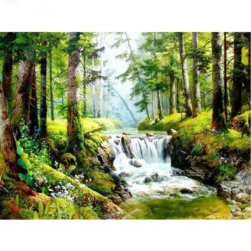 Алмазная вышивка forest Creek водопад 5d алмазная живопись своими руками крестиком