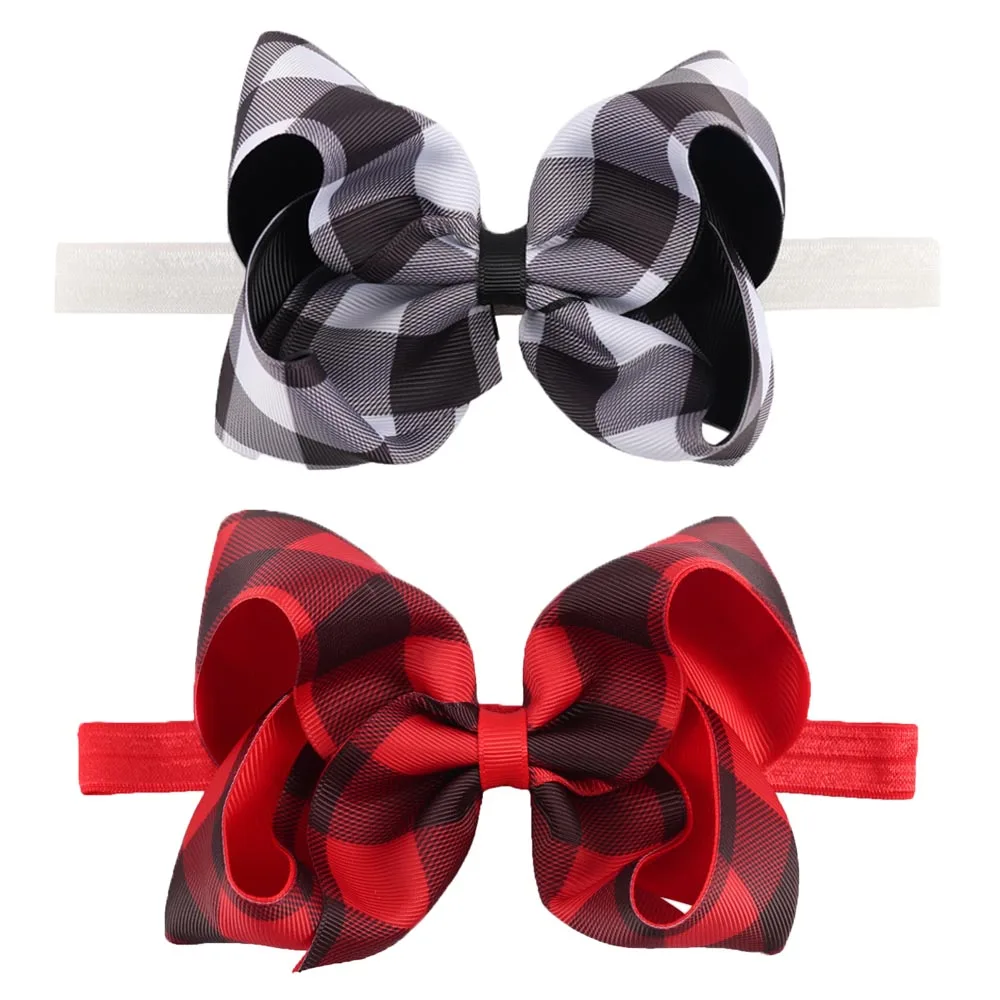 6 шт./лот " Шотландка Hairbow с эластичными повязками grosgrain ленты, резинки для волос с бантиком Детские Рождественский ободок для девочек; аксессуары для волос