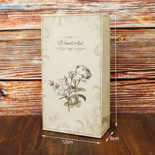 White rose 6 шт. подарочный бумажный пакет с цветами, Винтажный кружевной элегантный бумажный пакет, подарочные пакеты, упаковка для хлеба, конфет, вечерние, свадебные украшения, 12x6x22 см - Цвет: White rose