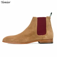 handmade vintage genuine leather fashion men casual shoes pointed toe high quality male chelsea boots dress ankle boots