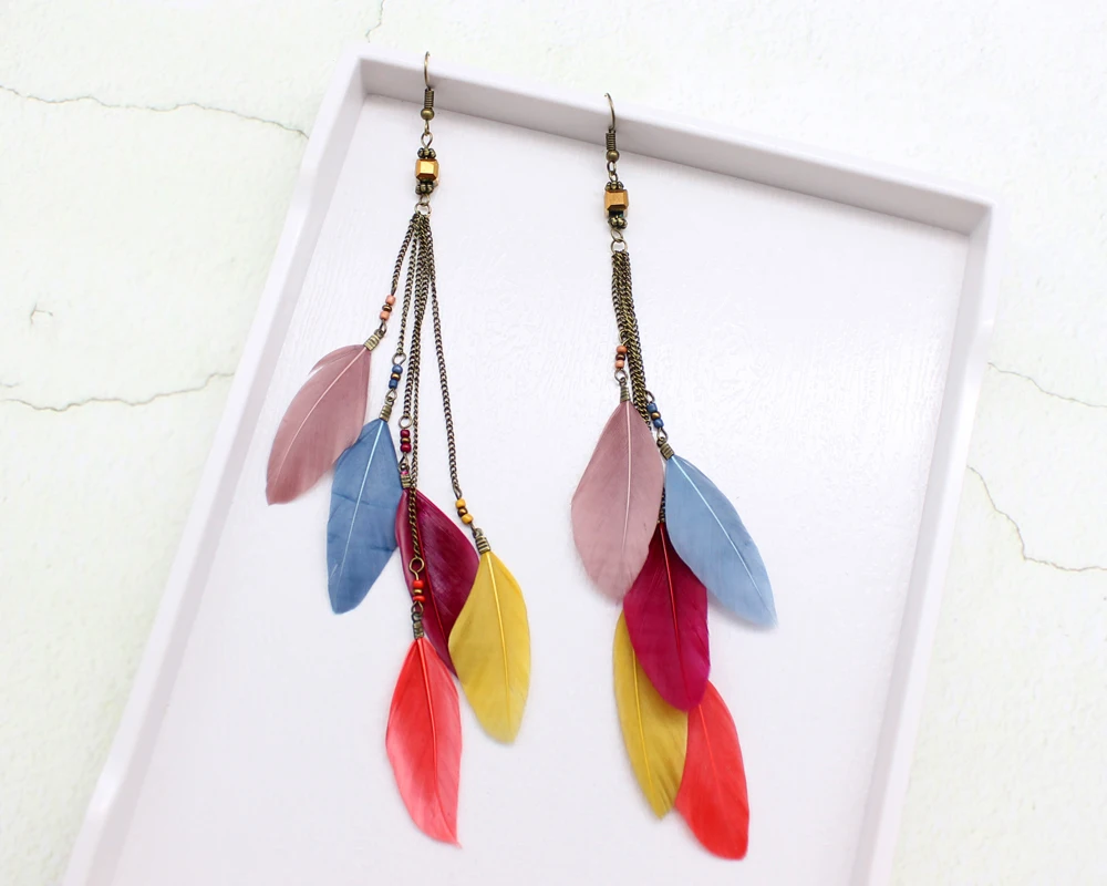 Этнические винтажные разноцветные висячие серьги Длинная кисточка Boho Многослойные висячие серьги для женщин Подарки 1 пара