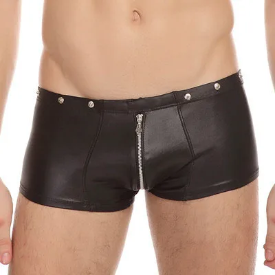 

2017New boxer men Sexy Underwear Faux Leather Boxer Shorts Undershorts Erotic gay Panties