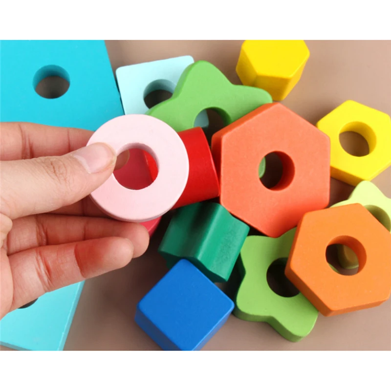 

Wooden Color Toy Geometric Shape Sorting Stacked Blocks Early Education Cognitive Pairing Building Board Board Game