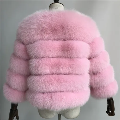 Baby pink Женские пальто из натурального Лисьего меха для женщин, теплое пальто из натурального Лисьего меха, зимняя женская меховая куртка, женские цветные пальто из натурального меха - Цвет: Baby pink