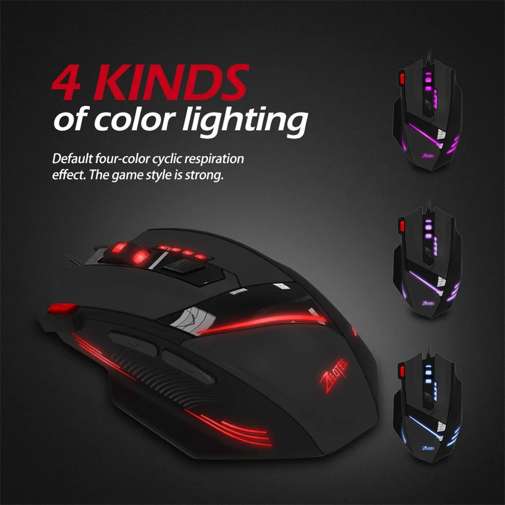 Professional Wired Gaming Mouse 7 Button 7200 DPI LED Optical USB Computer Mouse Gamer Mice For ZELOTES T-60#N
