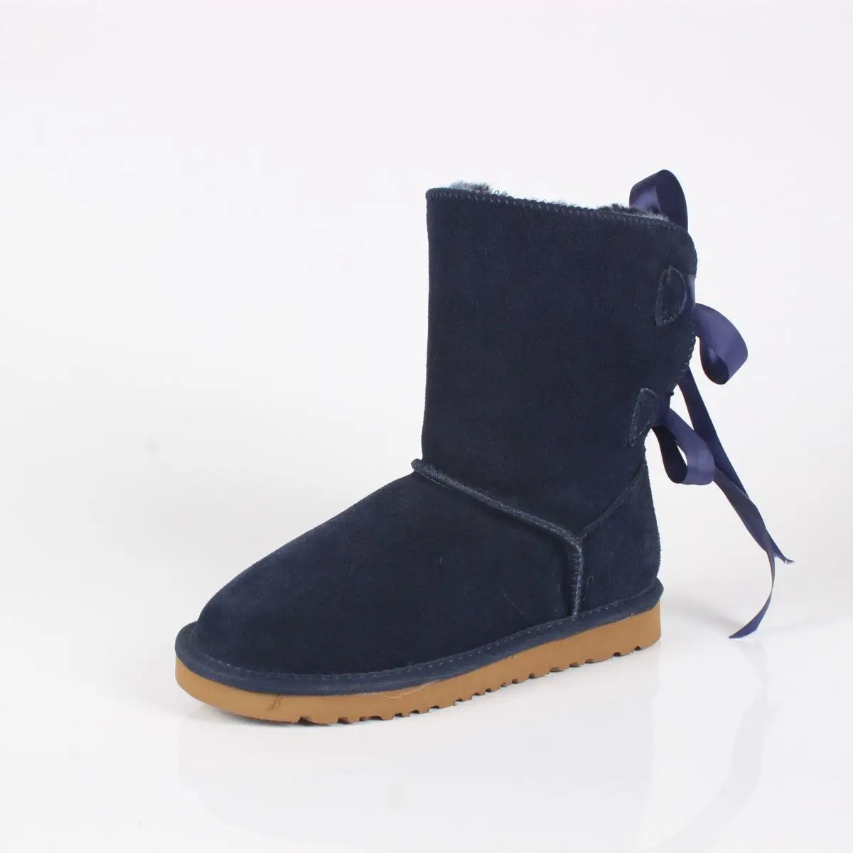 Navy Blue DAGNINO Горячая леди бренд Австралия два банты короткие botas Высокое качество Женская обувь зимние теплые пояса из натуральной кожи с бантиком - Цвет: Navy Blue