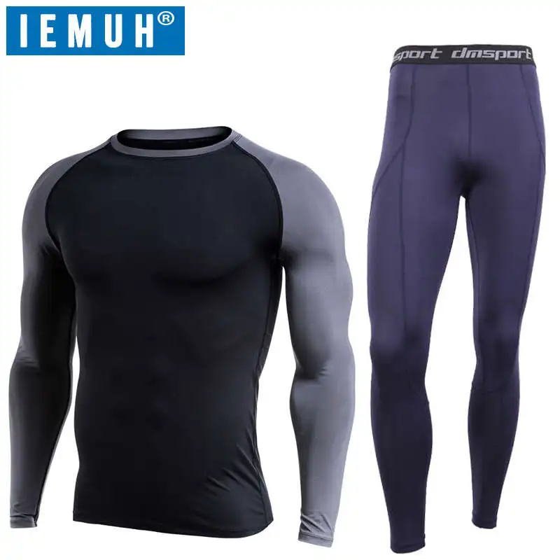 Black Blue Бренд IEMUH, мужское зимнее термобелье для спорта на открытом воздухе, дышащее быстросохнущее Мужское нижнее белье для фитнеса, походов, лыж, кальсоны, нижнее белье, костюм - Цвет: Black Blue