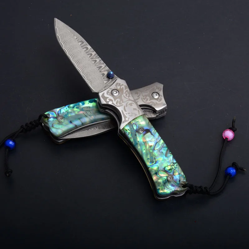 Hysenss Abalone Shell дамасский тактический складной нож для кемпинга охоты выживания