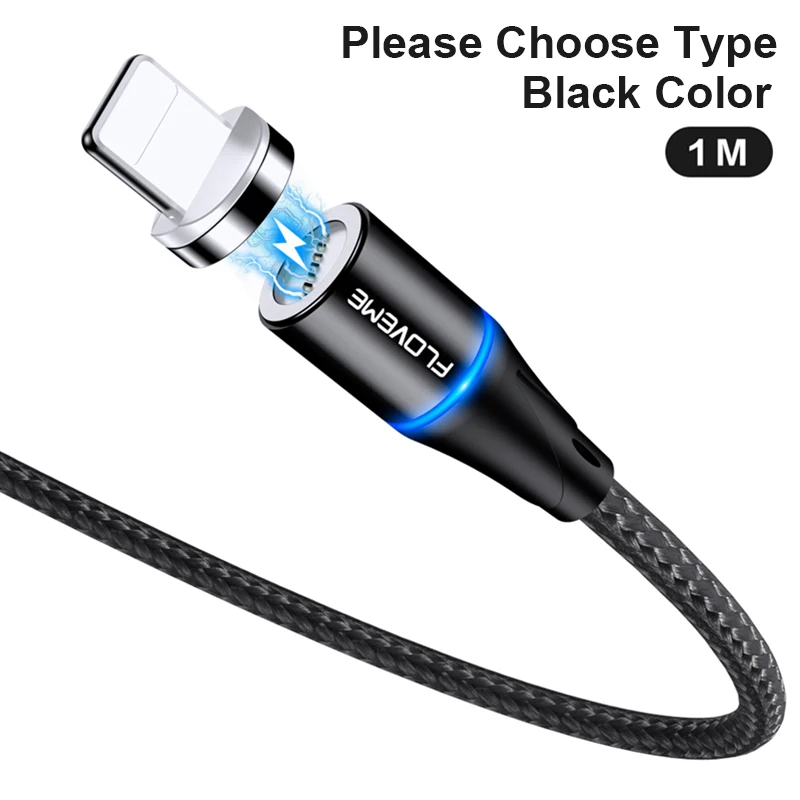FLOVEME 3A Магнитный кабель Micro usb type C кабель для зарядного устройства Магнитный кабель для быстрой зарядки для iPhone huawei кабель для быстрой зарядки - Цвет: Black Color