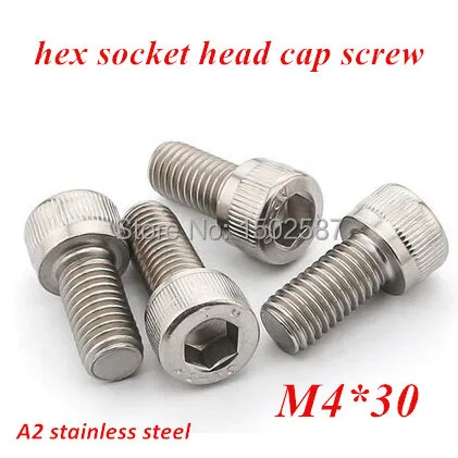 

100pcs/lot M4*30 Allen Screw Bolt DIN912 Hex Socket Cylinder Head Cup Screw M4X30mm Machine screws A2-70 Stainless Steel SUS304