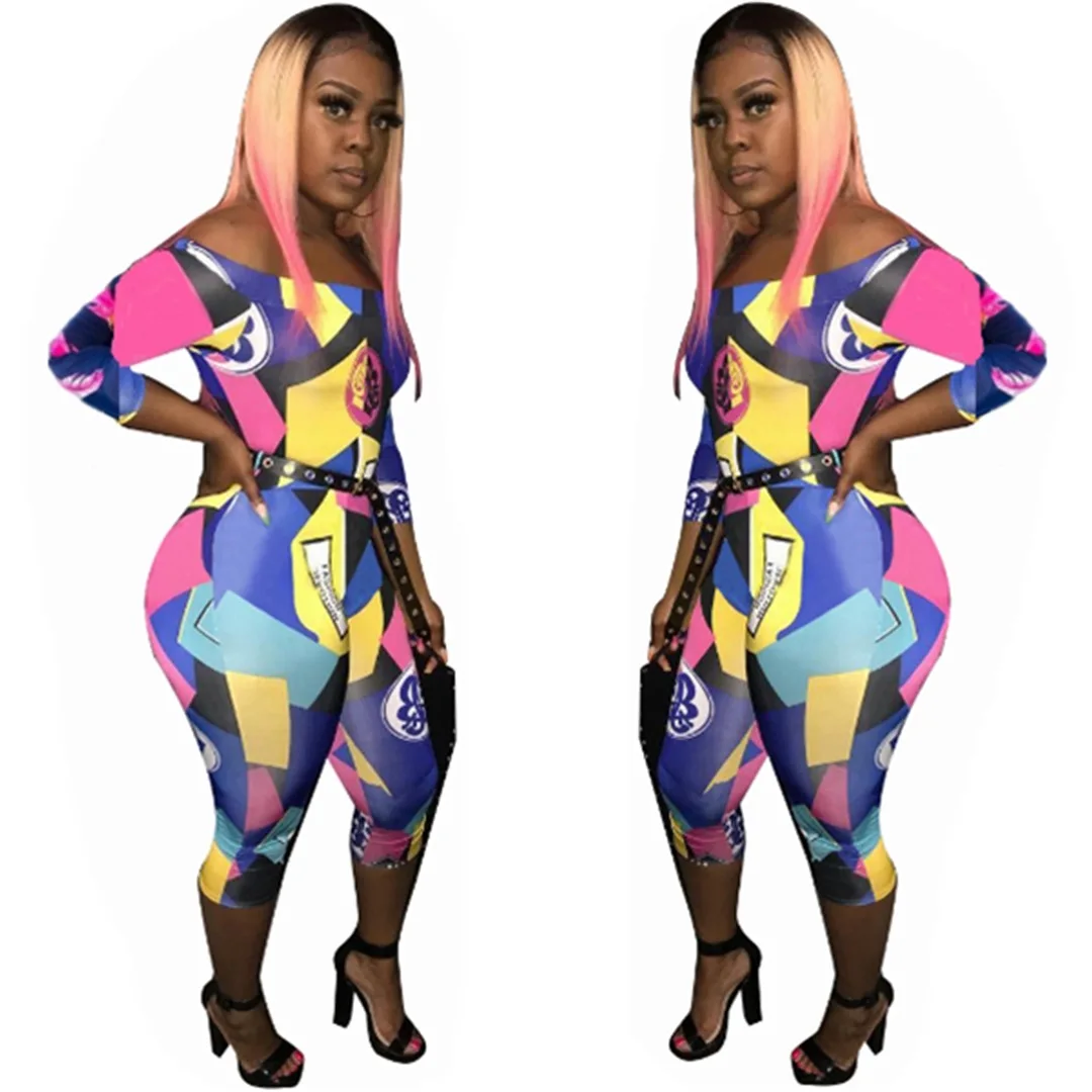 African womenswear women's newly opened shoulder third sleeve check print leotard mid calf length party club leo | Тематическая