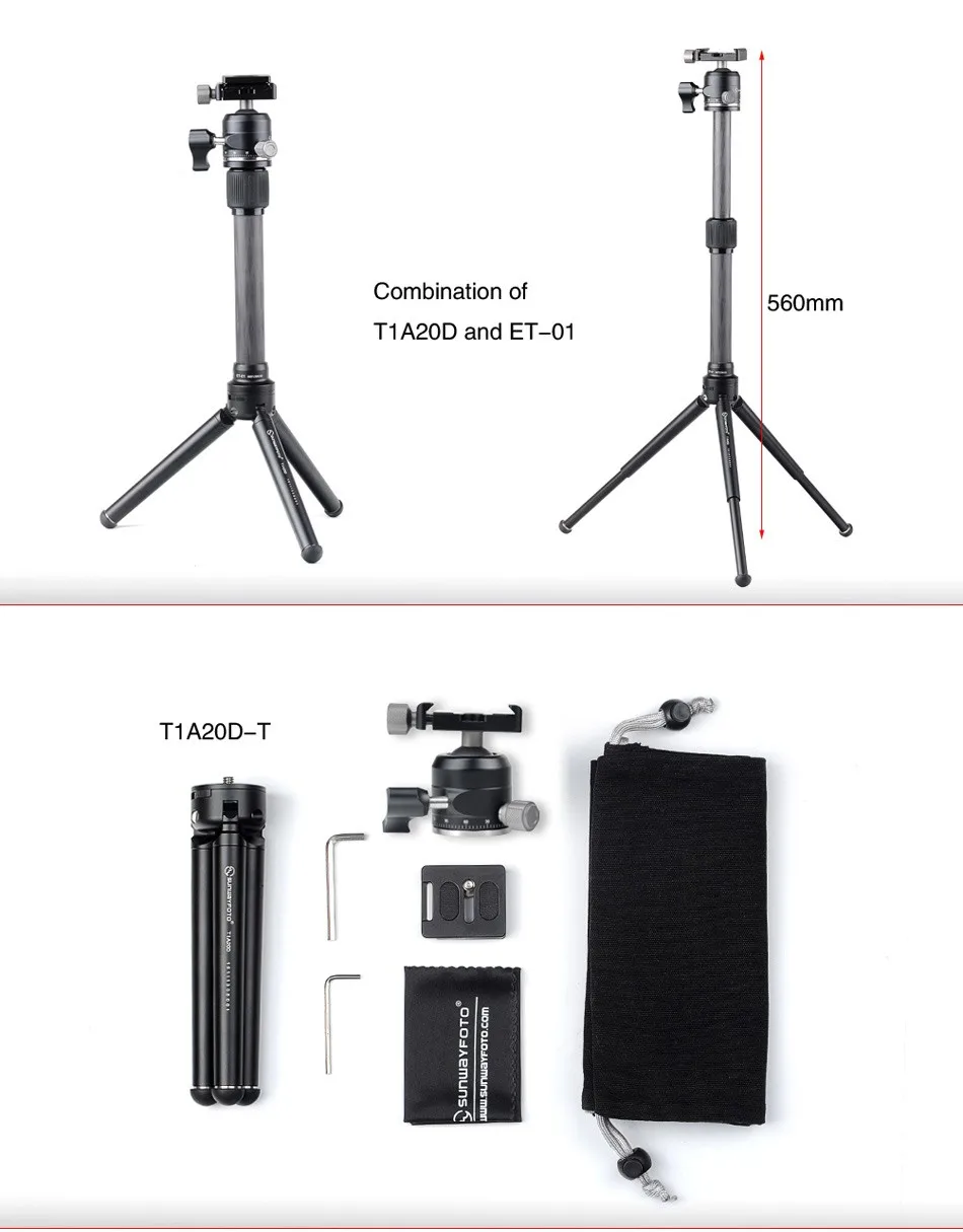 SUNWAYFOTO T1A20D-T Профессиональный мини штатив для камеры стенд Para Movil Tri/шаровая Головка T1A20D/XB-28