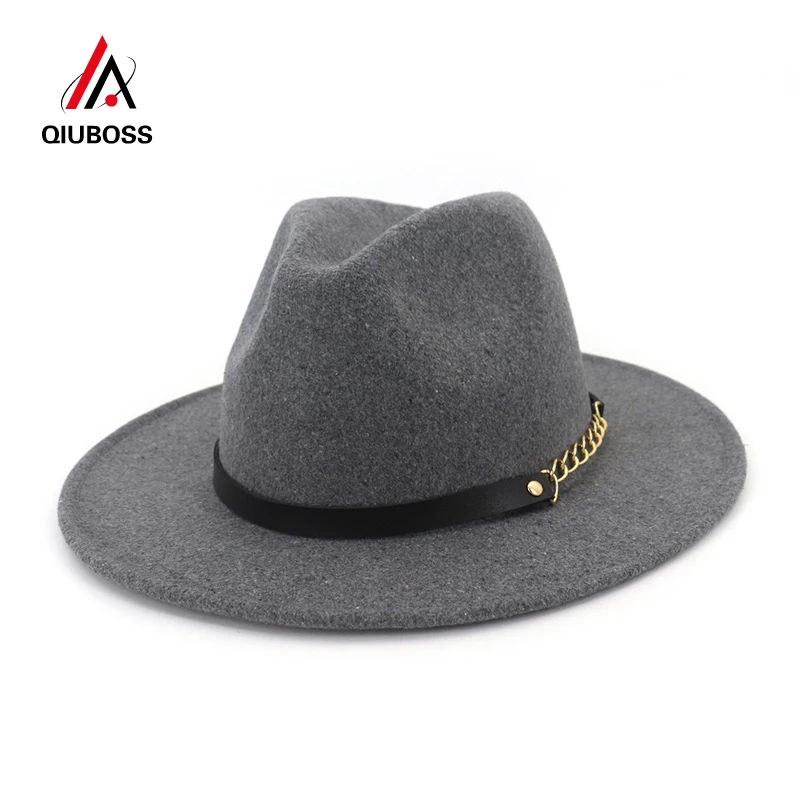 QIUBOSS модная мужская и женская шерстяная шляпа мужская Гангстерская шляпа джазовая шляпа широкополый Войлок Панама унисекс Повседневная Карнавальная шляпа QB138