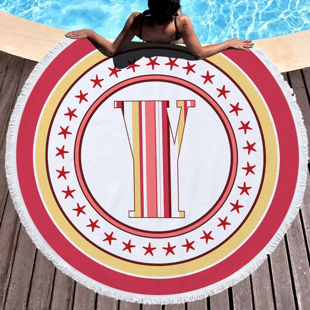 Printed letters Blanket Women Bath Towel for Beach Thick Round 3d print Fabric Quick Compressed new style-9 |