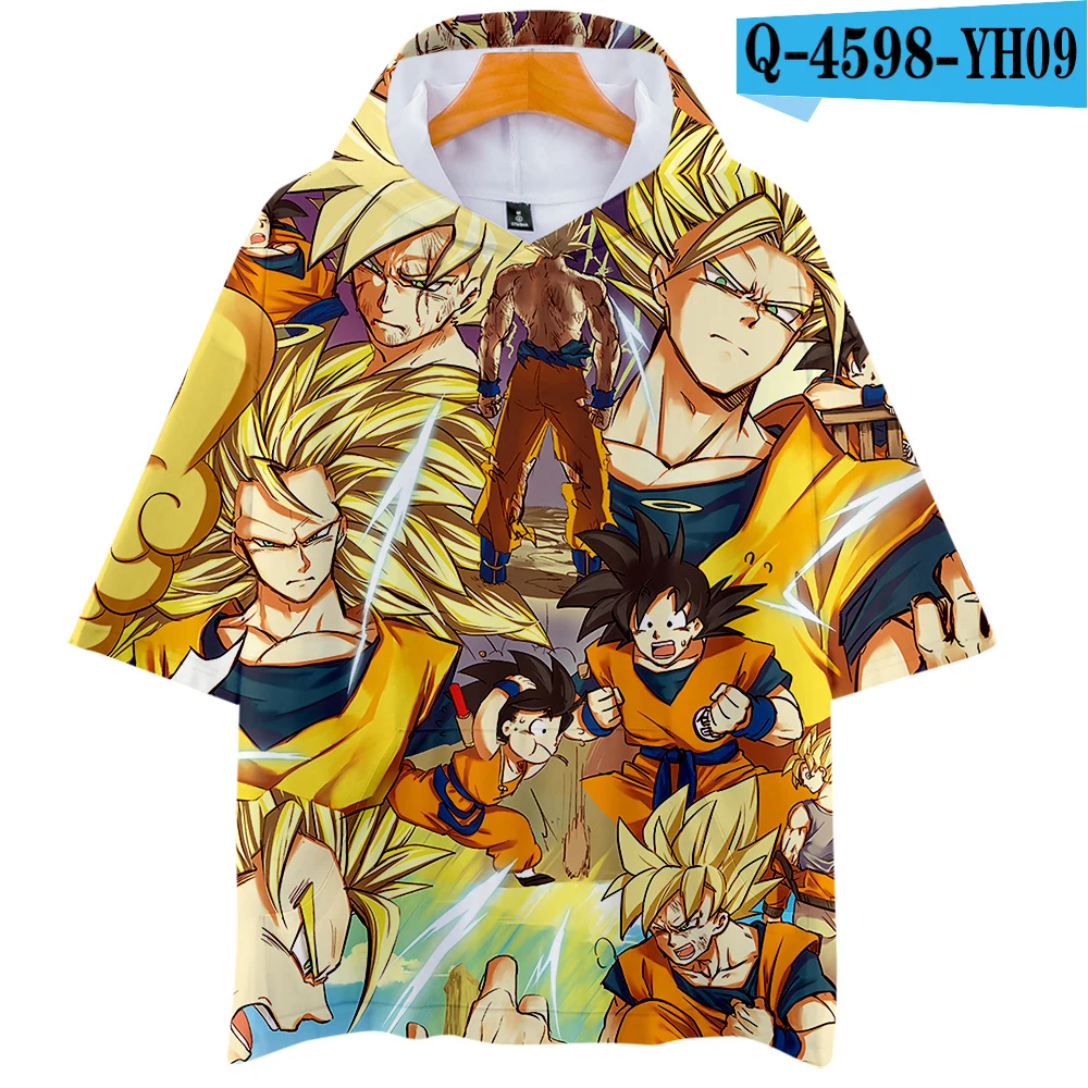 Dragon Ball 3D футболка с капюшоном Harajuku короткий рукав японская Футболка мужская футболка homme летняя футболка аниме хип хоп 3D одежда - Цвет: Черный