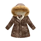 Детское пальто с капюшоном, на флисе, с леопардовым принтом