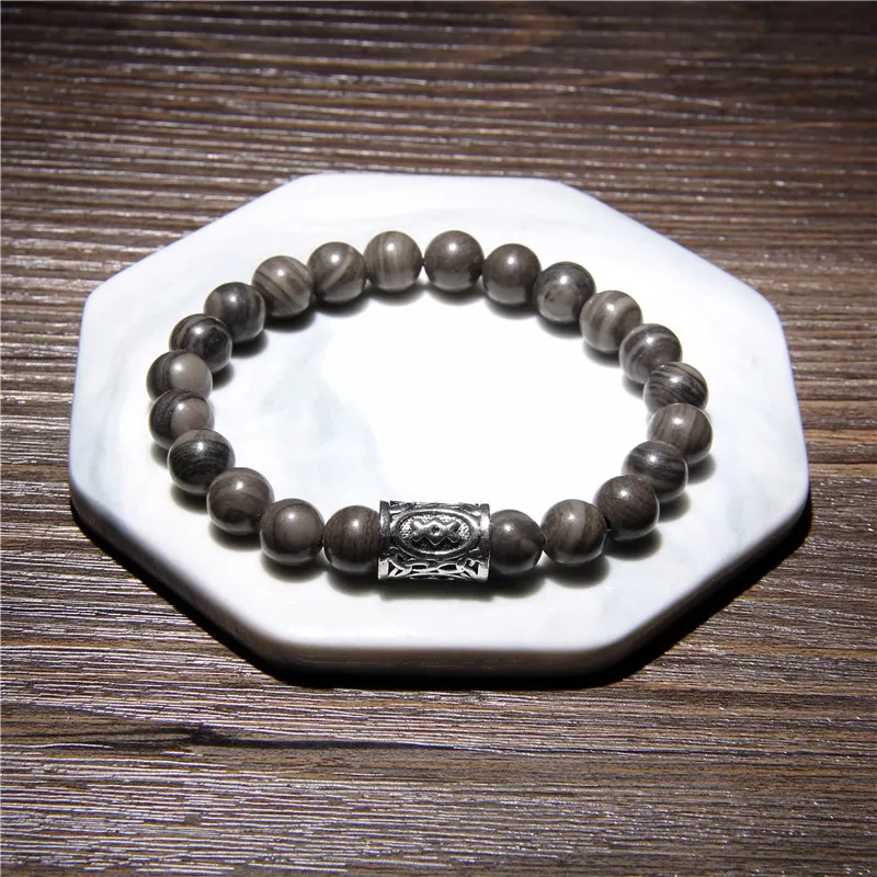 Мужские браслеты с круглыми бусинами 8 мм натуральный зеленый Малахит модный