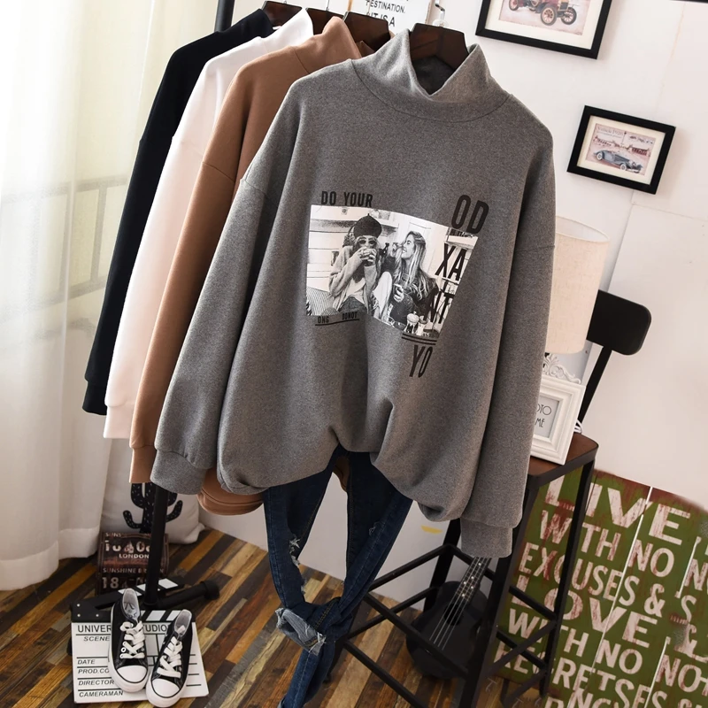 Футболка женская хлопковая в стиле оверсайз толстый пуловер с длинным рукавом и