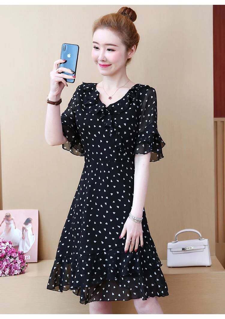 L-5xl большие размеры элегантное шифоновое платье с короткими рукавами и бабочками