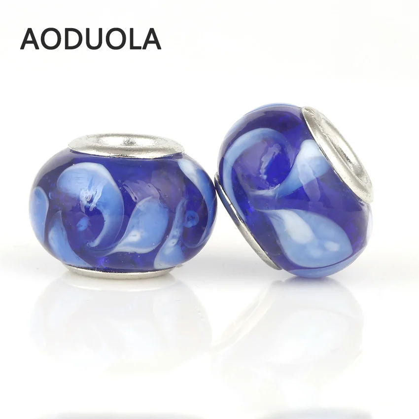 10 шт. партия Королевский синий стеклянный бисер круглые серебряные с белым