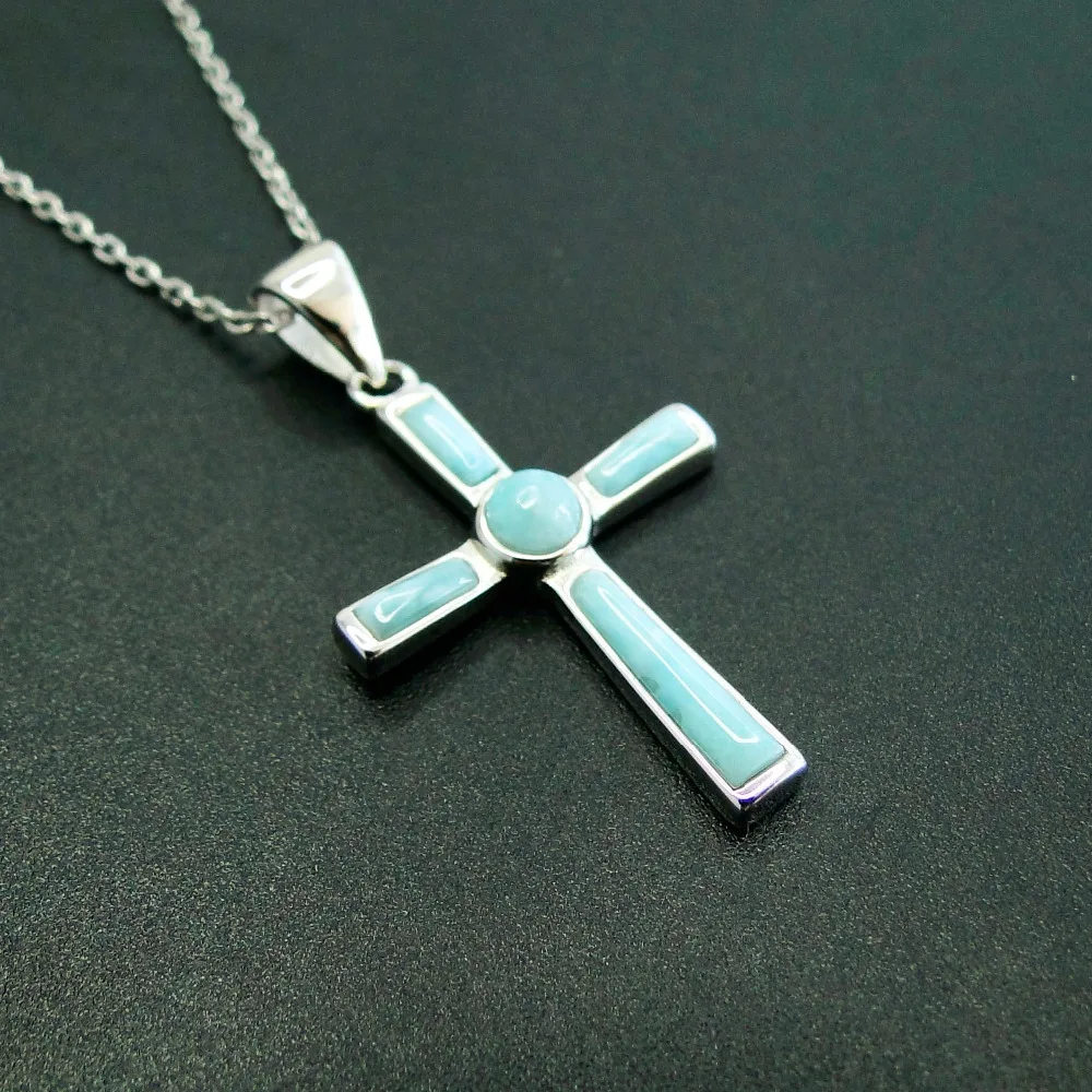 Женский кулон в виде креста из натурального лиримара стерлингового серебра 925