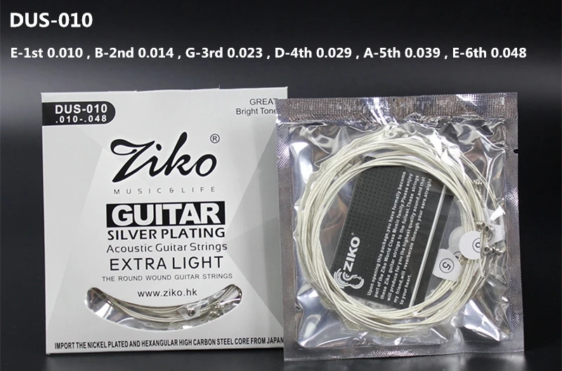ZIKO DUS 010-048 011-050 012-053 Струны для акустической гитары шестигранный сердечник из углеродистой стали с серебряным покрытием аксессуары для гитары