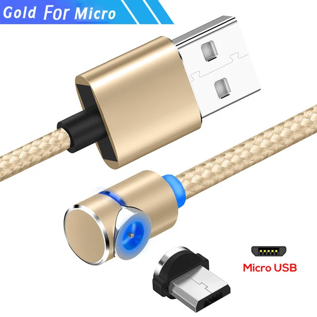 Gold for Micro Магнитный кабель 90 градусов Micro Usb type C для iphone X XS зарядный провод Kabel для Xiaomi samsung A50 A80 S10 шнур зарядного устройства 1 м 2 м - Цвет: Gold for Micro