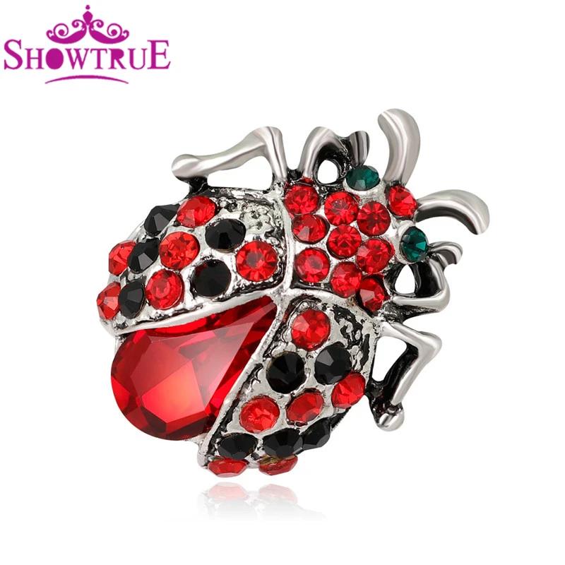 Fashion Silver Plated Red Ladybug Women Lovely Insect Scarf Jewelry Clips Pins Rhinestone Crystal Paved Small Cute bijoux broche | Украшения