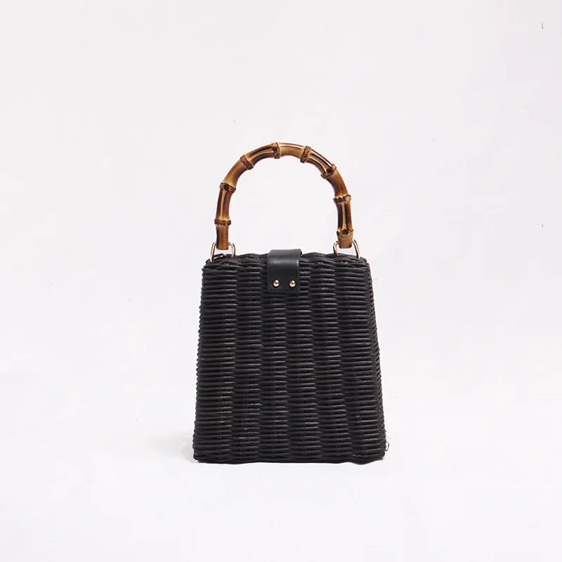 Бамбуковой ручкой ручной тканый Ротанг мешок сплошной Цвет Для женщин сумки