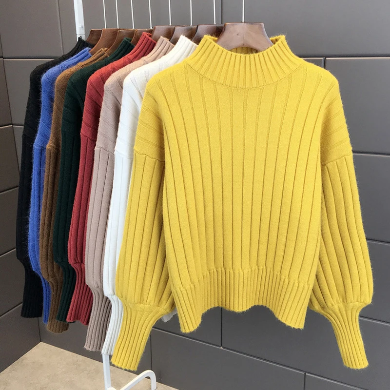 2019 New Arrival Women Winter Sweater 9 Colors Lantern Sleeve Female Turtleneck Cashmere Womens Jumper Pullover | Женская одежда