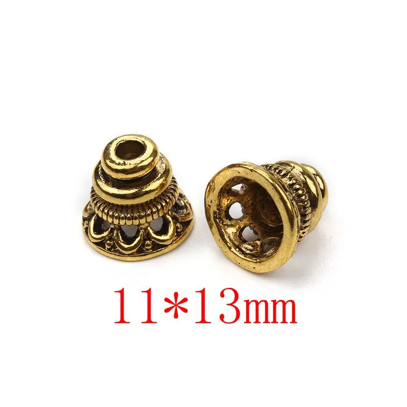 13mm 10 шт. античные Позолоченные посеребренные колпачки для ожерелья с выгравированными конусными бусинами колпачки для самостоятельного изготовления ювелирных изделий Аксессуары - Цвет: 13mm