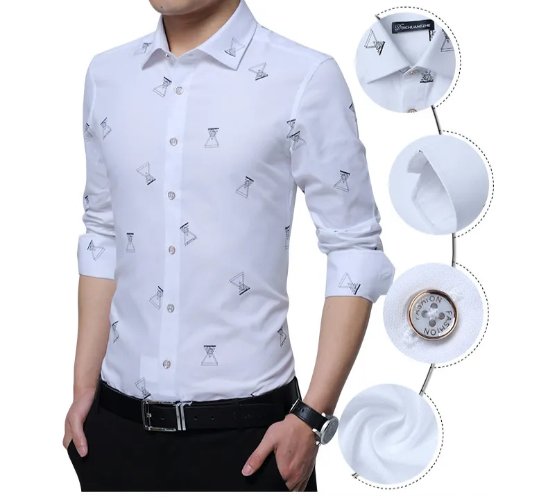 Качество печати Для мужчин s рубашки на пуговицах Slim Fit платье Для мужчин рубашки одежда с длинным рукавом Осень Social Club человек одежда Camisa Masculina