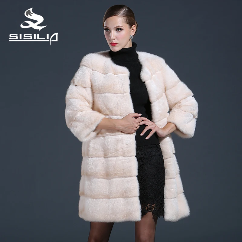 SISILIA 2016 Новых женщин норки пальто Настоящее меховой Хорошее качество норковая
