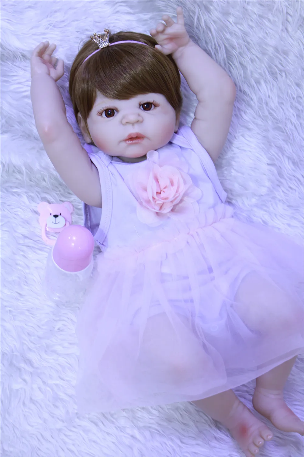 

Reborn full silicone baby dolls 22" 55cm lifelike lovely girl reborn babies purple dress princess BJD doll bebe alive reborn