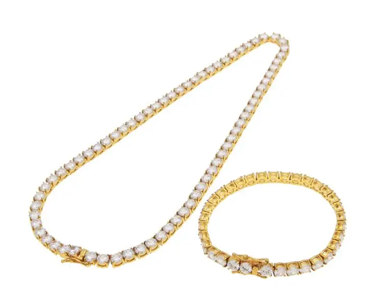 gold set Никогда не увядает 4 мм/5 мм/6 мм Нержавеющая сталь 20 мм/22 мм/24 дюйма теннис Neckla& 8 дюймов браслет украшенное кубическими камнями циркония в стиле «хип-хоп» мужские ювелирные изделия - Окраска металла: gold set