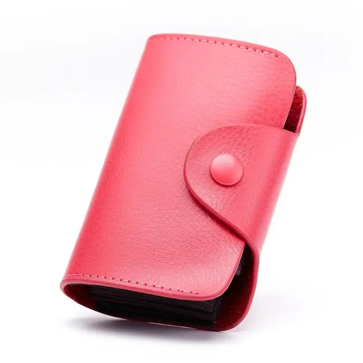 Rose red Модная однотонная натуральная кожа женский кредитный держатель для карт бизнес ID Чехол для карт кошелек для мужчин с карманом для монет водительский lincese - Цвет: Rose red