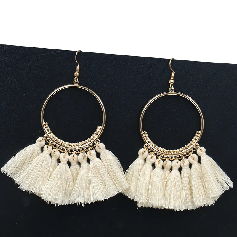 

Bohemian Handmade Statement Tassel Earrings for Women Vintage Round Long Drop Earrings Wedding Party Bridal Fringed Jewelry Gift