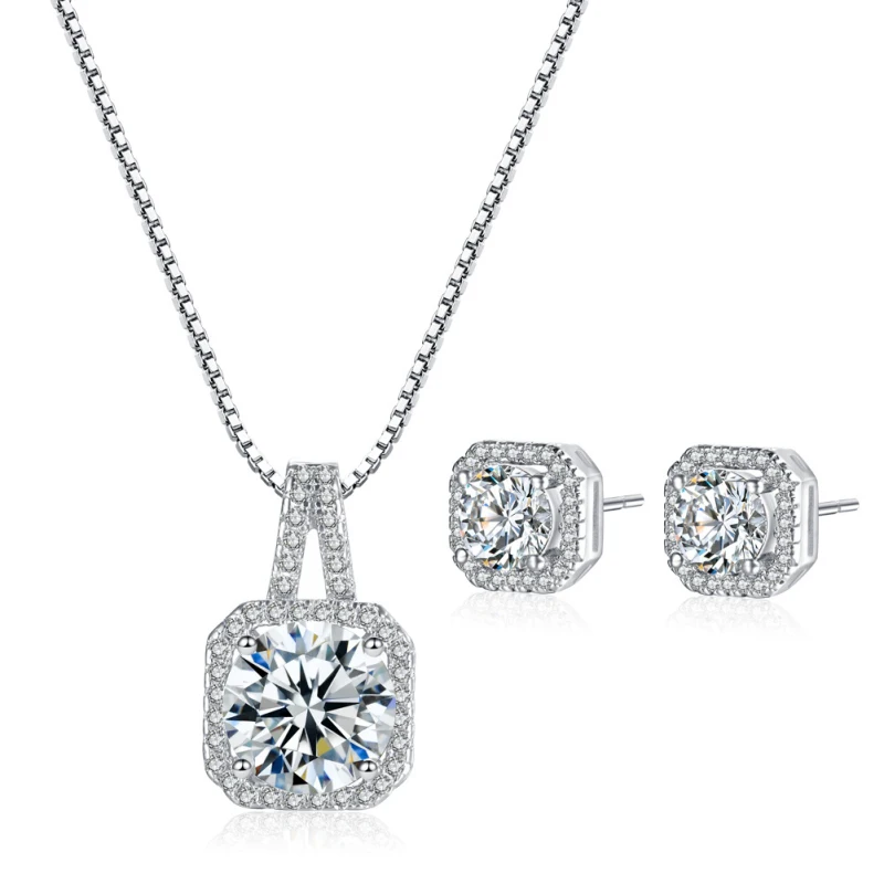 Серьги гвоздики с квадратным кулоном 8 мм фианитом|jewelry sets|earring pendantjewelry necklace sets |