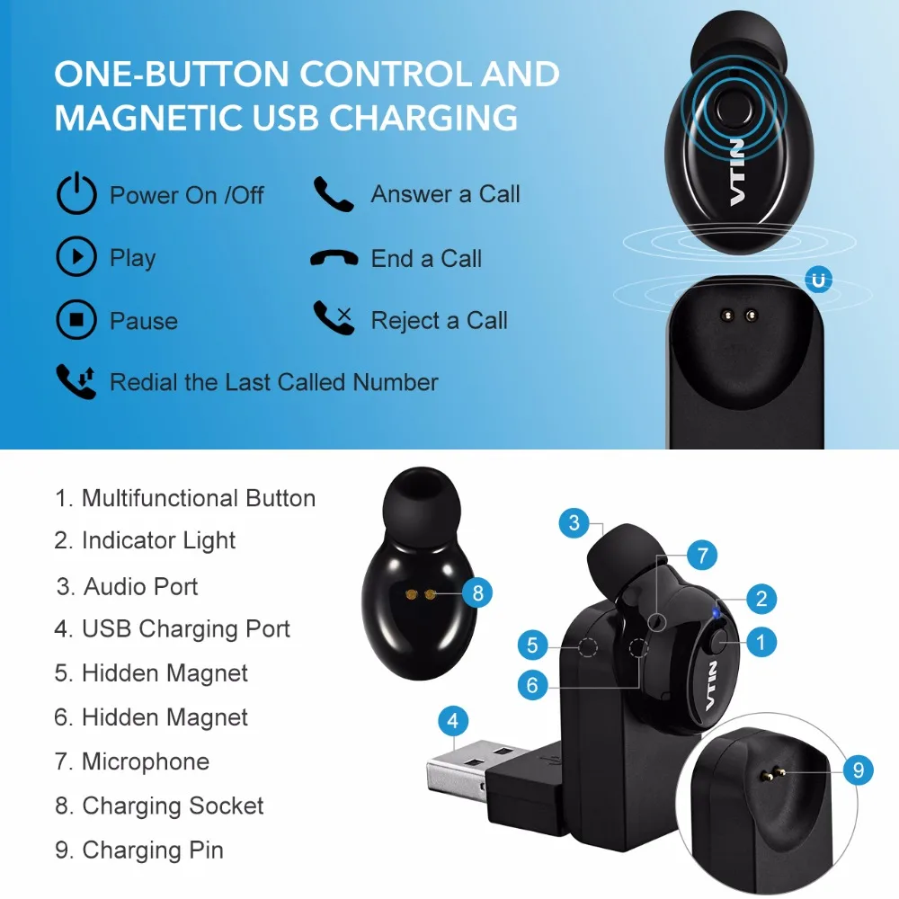 VTIN мини наушники беспроводные Bluetooth портативные спортивные вакуумные ушной