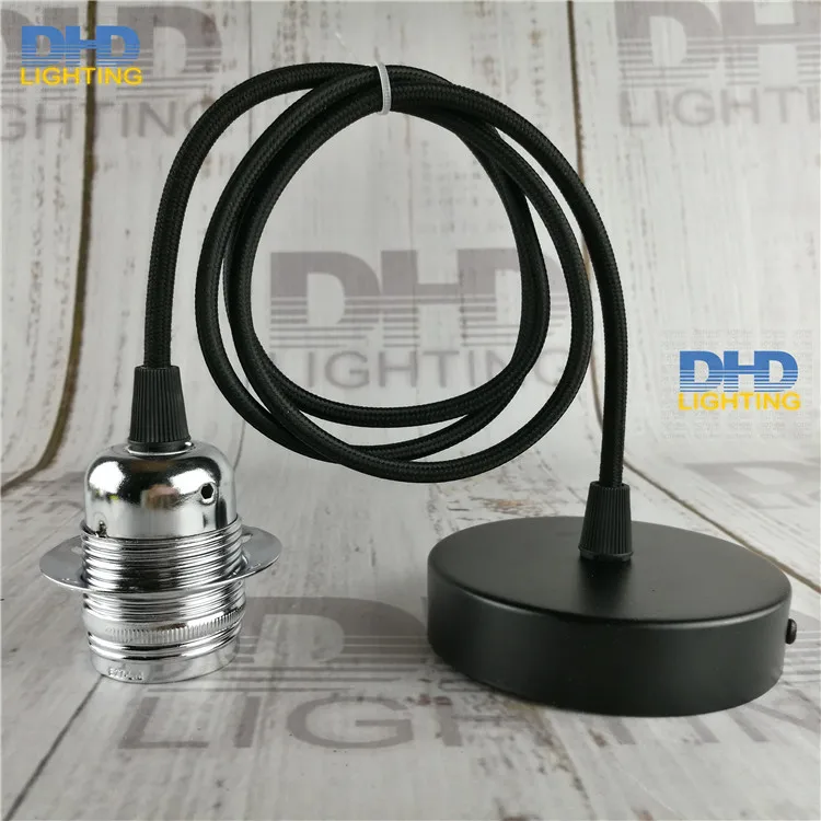 

Free shipping E27 Edison lamp fixture Glossy chrome finished Alloy ceramic socket Aluminum lamp holder with cable and canopy