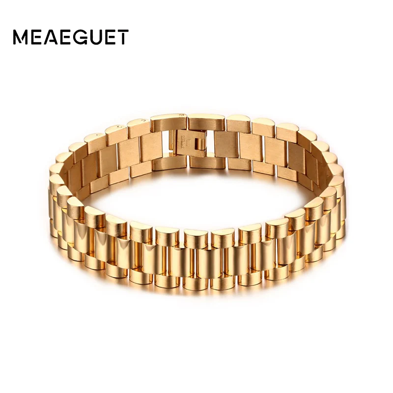 Роскошные мужские часы Meaeguet шириной 15 мм, браслет золотого цвета из нержавеющей стали, Браслет-манжета, ювелирное изделие, подарок, длина 22 см